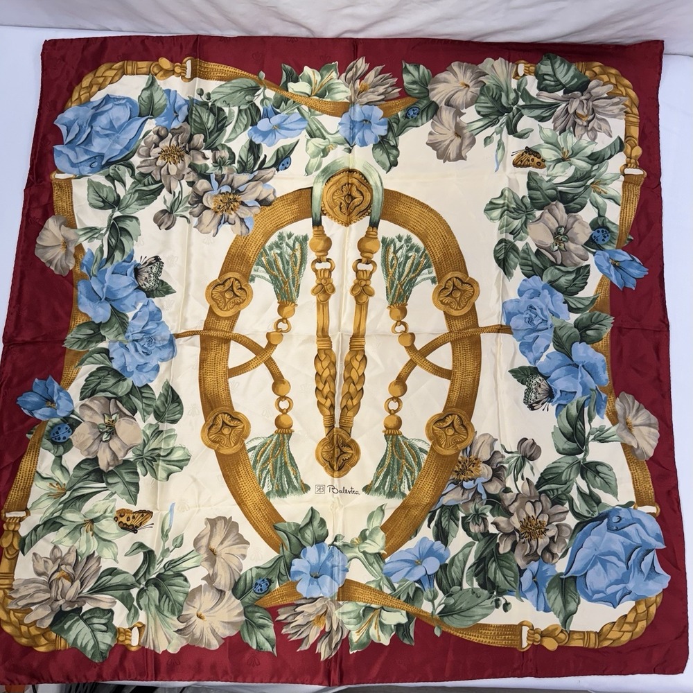 Renato Balestra 100% Silk Scarf Square 34x34 Italian Made Red Blue Multi Floral‎